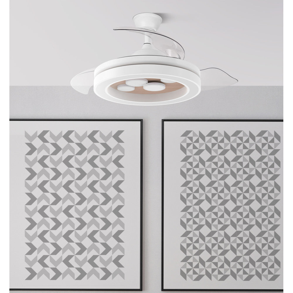 Elegante ventilador blanco y haya ideal para salón o dormitorio