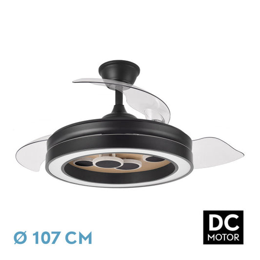 Ventilador DC Cupido 59W Negro/Madera, vista frontal, luzguru.com