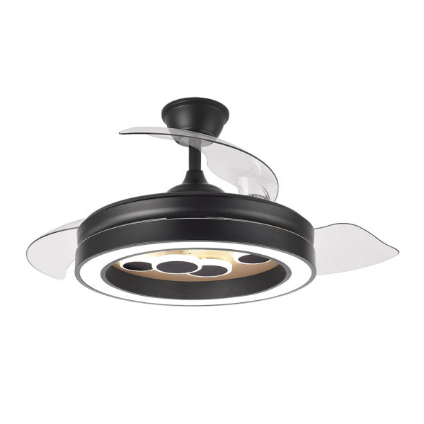 Ventilador DC Cupido 59W Negro/Madera, detalle de las aspas, luzguru.com