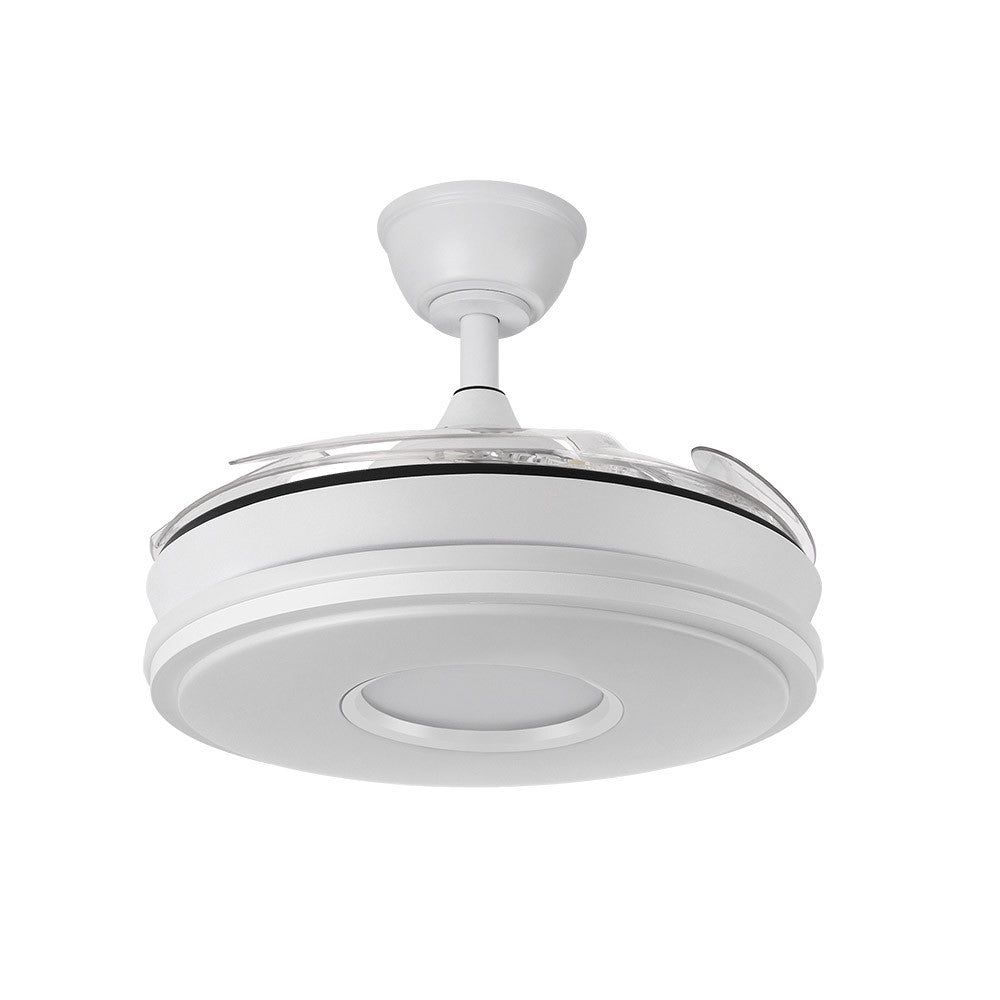 Ventilador Dani fabricado en metal blanco y ABS transparente color blanco