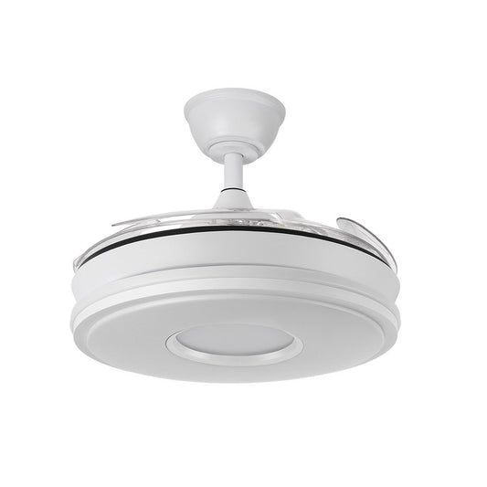 Ventilador Dani fabricado en metal blanco y ABS transparente color blanco