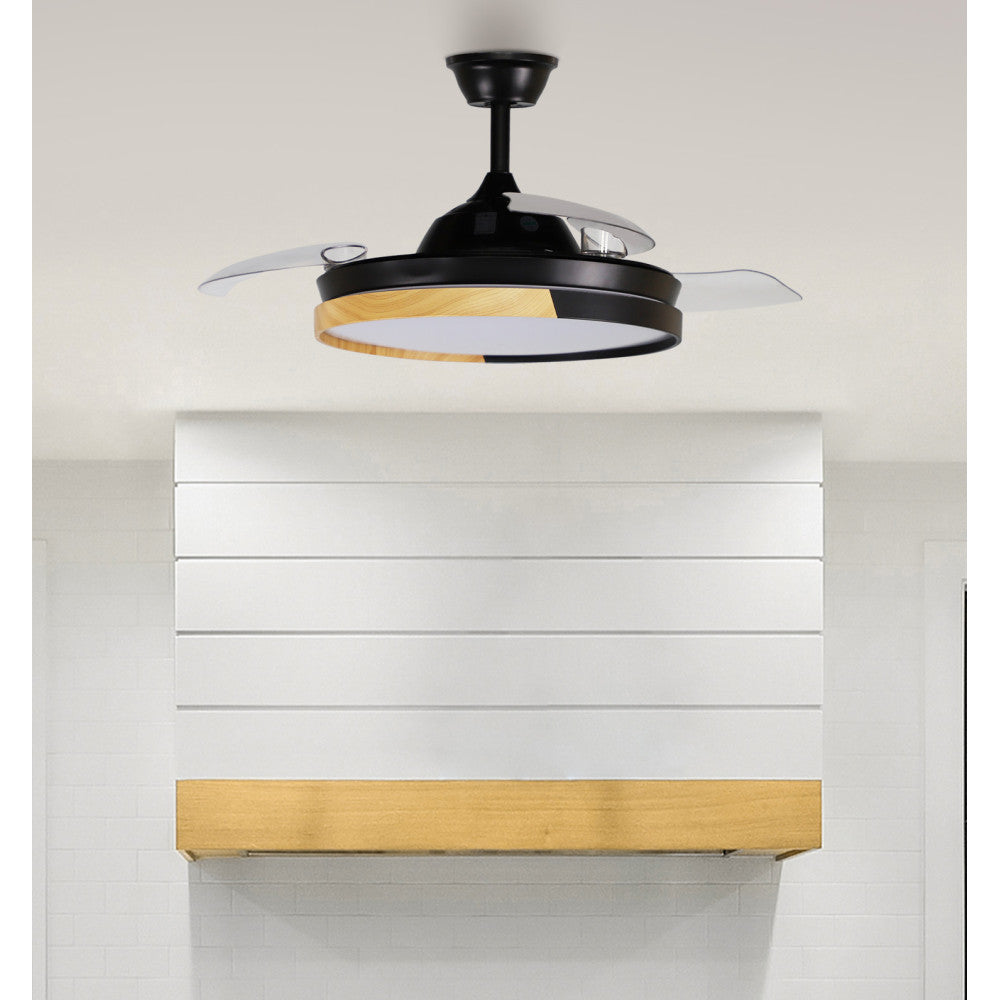 Ventilador de techo moderno con aspas retráctiles ideal para salón