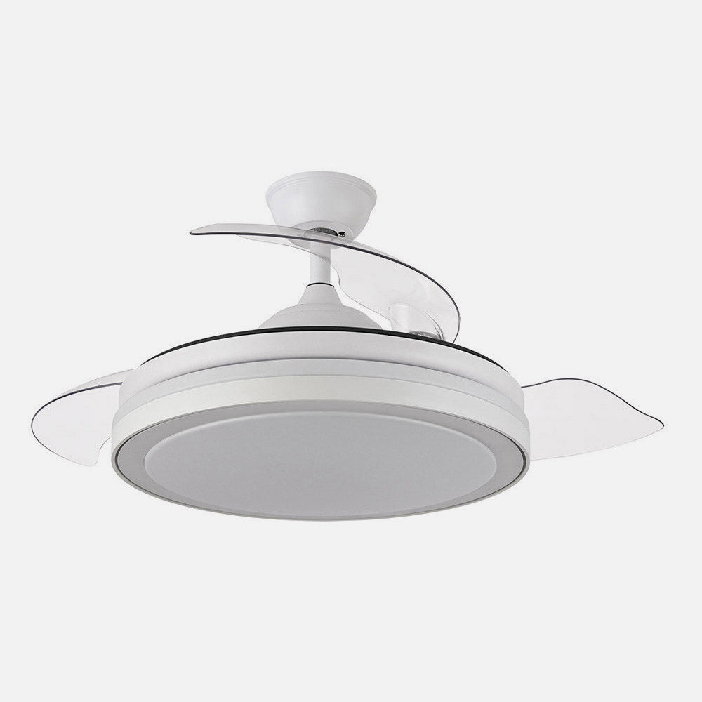 Ventilador techo ESPARTA PLUS fabricado en metal blanco y aspas de ABS transparente, color blanco