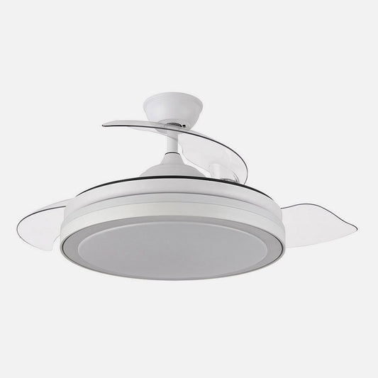 Ventilador techo ESPARTA PLUS fabricado en metal blanco y aspas de ABS transparente, color blanco