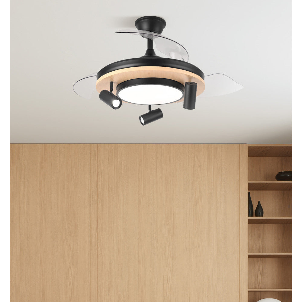 Elegante ventilador negro y madera ideal para el salón