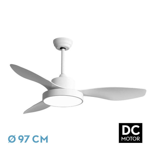 Ventilador de techo Hayate 24W blanco con 3 aspas, mando a distancia y función temporizador.