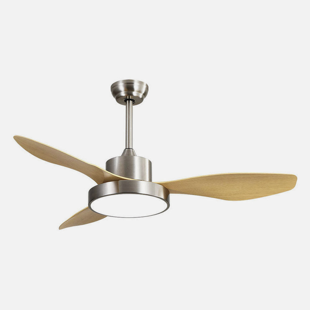 Ventilador Hayate fabricado en metal color níquel y aspas ABS haya