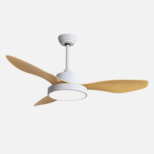 Ventilador Hayate fabricado en metal blanco y aspas ABS color haya