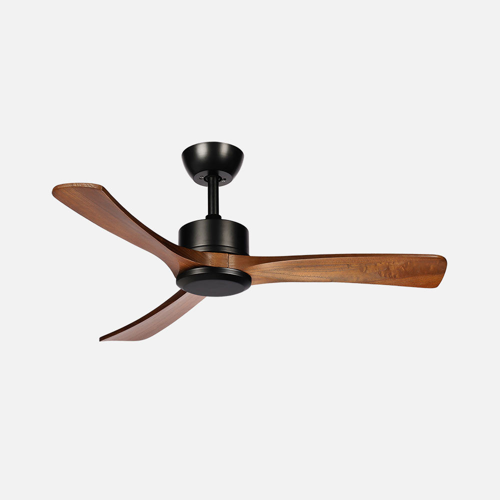 Ventilador Hellin fabricado en metal y madera color negro y roble
