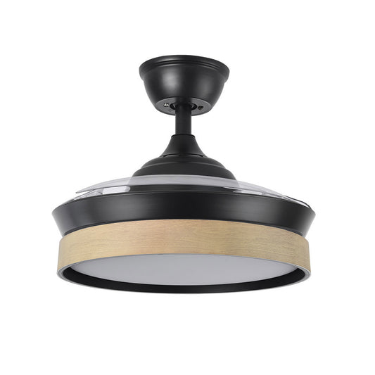 Ventilador IGLU fabricado en metal color negro/haya con aspas de ABS transparente