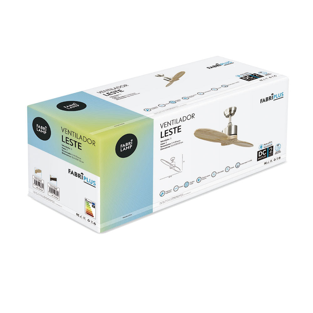 Elegante ventilador de techo níquel y haya ideal para interiores modernos