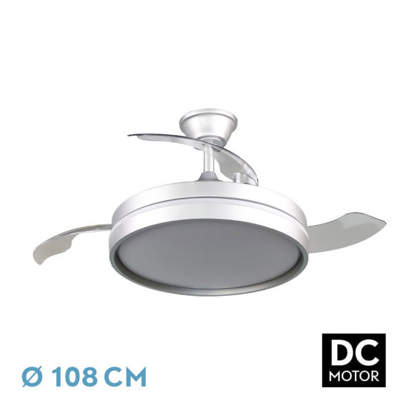 Ventilador DC Mandarin Plata 72W, vista frontal, luzguru.com