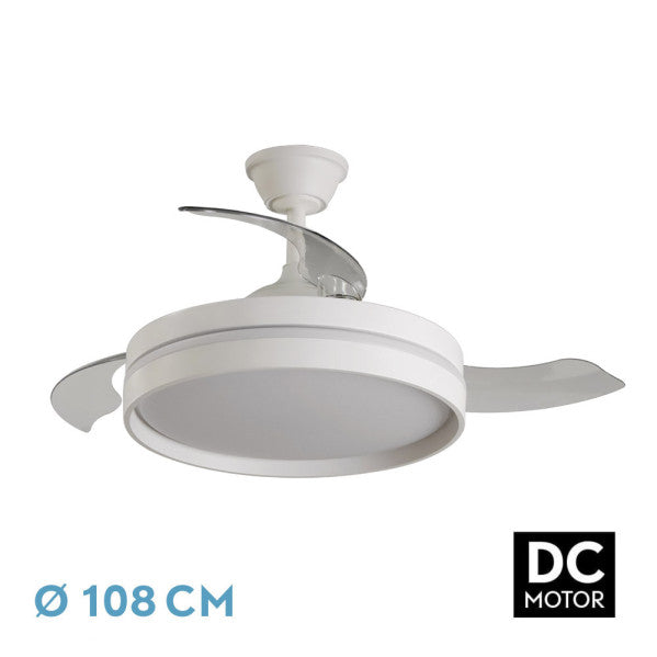 Ventilador DC Mandarin Blanco 72W, vista frontal con aspas desplegadas