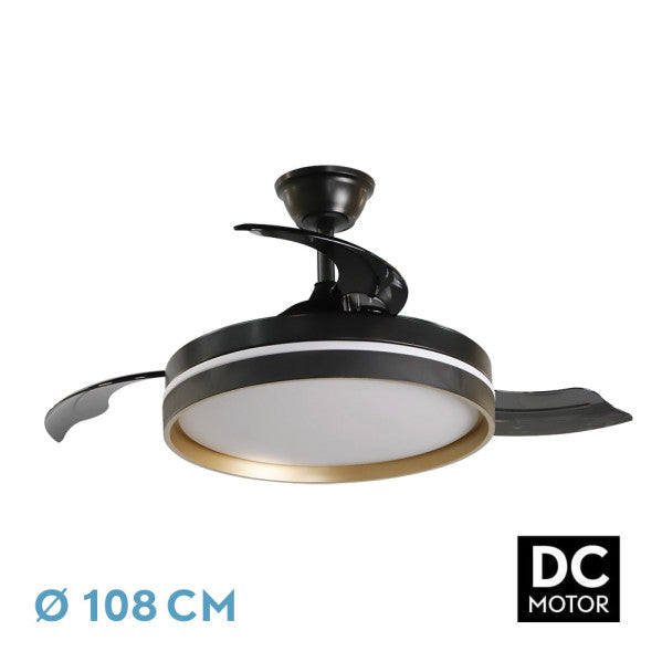 Ventilador DC Mandarin Negro/Oro 72W - Vista frontal