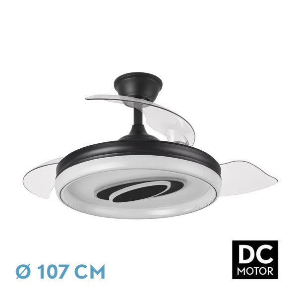 Ventilador DC Maracana 59W Negro, vista frontal, Fabrilamp, luzguru.com