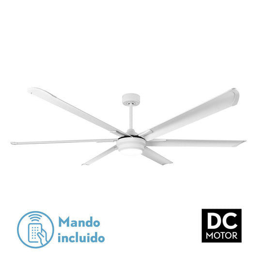 Ventilador techo MAREA fabricado en metal y aluminio, color blanco con 6 aspas de 198 cm de diámetro