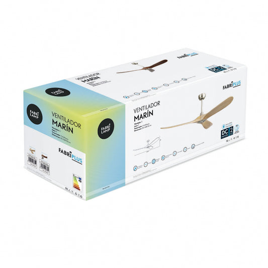Ventilador Marín fabricado en Metal color Níquel con aspas de Madera color Haya