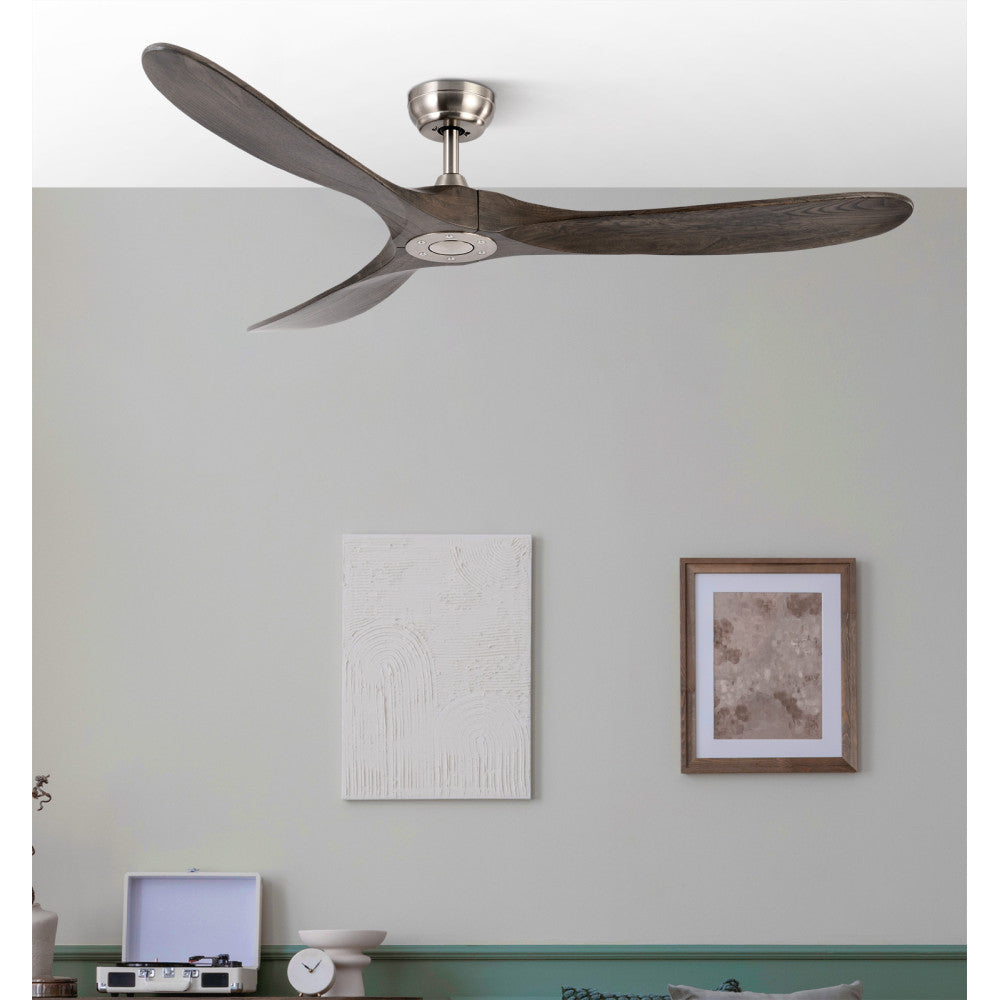 Marín Ventilador de Techo Silencioso Níquel y Roble Fabrilamp / Abrila