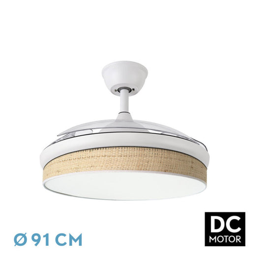 Ventilador de Techo Retráctil Moda 91 cm Blanco y Cañizo Fabrilamp - vista principal | Fabrilamp / Abrila