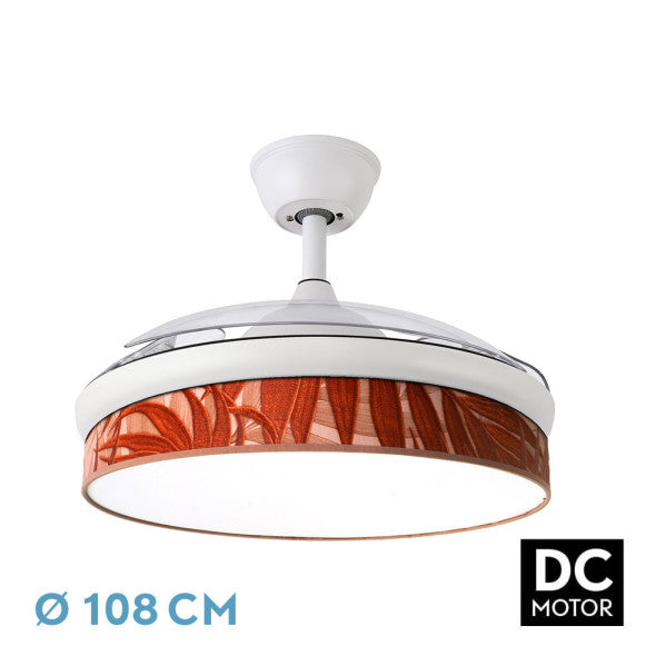 Ventilador de techo Fabrilamp Moda DC 72W, color blanco/caldera, aspas retráctiles, vista frontal.