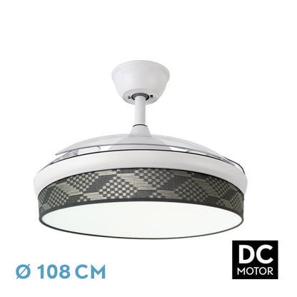 Ventilador DC Moda 72W Blanco/Gris de Fabrilamp, vista frontal.