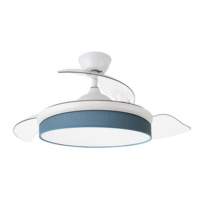 Ventilador de techo Fabrilamp Moda DC 72W, blanco y azul, aspas retractiles, detalle del mando a distancia