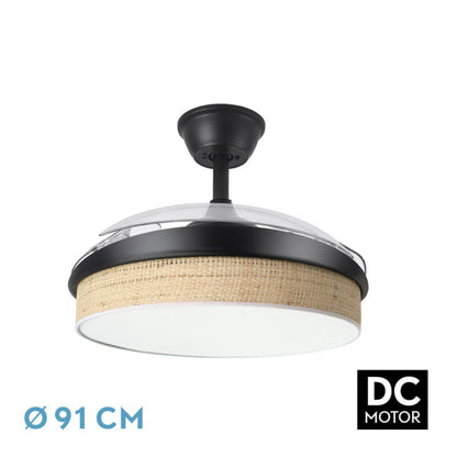 Ventilador DC Moda 72W Negro/Cañizo Claro de Fabrilamp, vista frontal