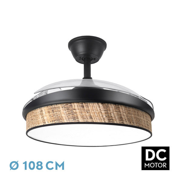 Ventilador de techo Fabrilamp Moda DC 72W, negro con difusor cañizo oscuro, vista frontal