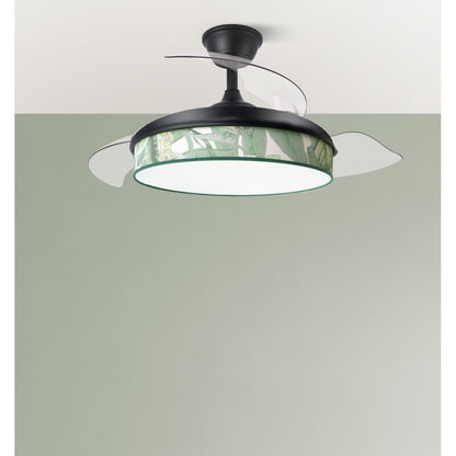 Elegante ventilador negro y verde ideal para el salón