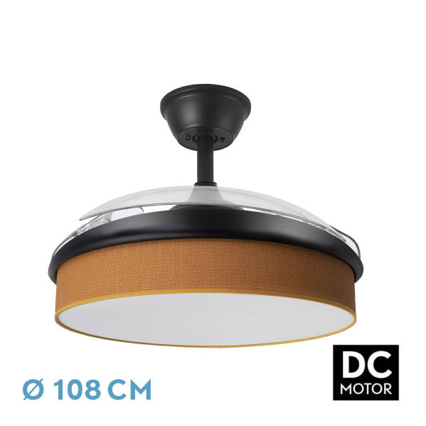 Ventilador de techo Fabrilamp Moda DC 72W, negro y naranja, aspas retractiles, vista frontal