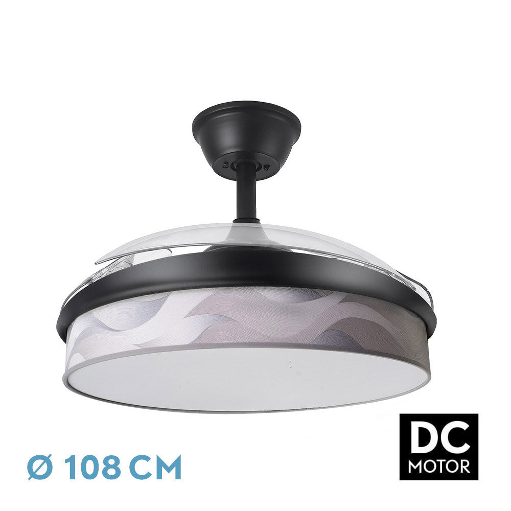 Ventilador de techo MODA Fabrilamp / Abrila con luz LED y motor DC, diseño moderno