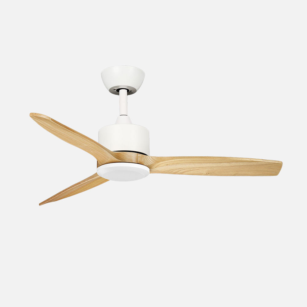 Ventilador Montiel fabricado en Metal color Blanco con aspas de Madera Haya