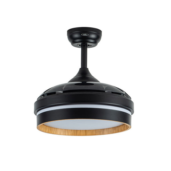 Ventilador de techo Nalon 48W negro/madera oscura, detalle de las aspas, luzguru.com