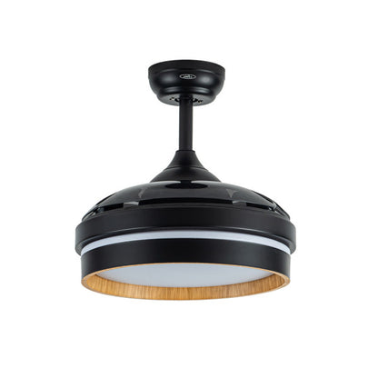 Ventilador de techo Nalon 48W negro/madera oscura, detalle de las aspas, luzguru.com