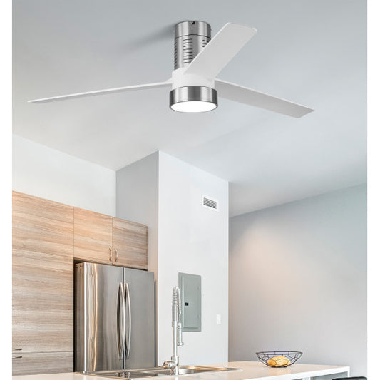 Ventilador de Techo con Luz LED TEO 139 cm Níquel y Aspas Blancas Fabrilamp - vista principal | Fabrilamp / Abrila