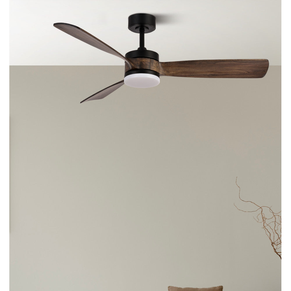Ventilador Techo ORIENTE DC 26W Fabrilamp Abrila con aspas de madera de roble y estructura negra