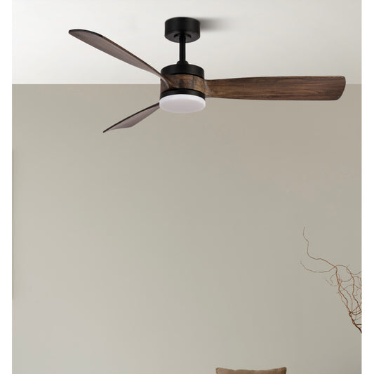 Ventilador Techo ORIENTE DC 26W Fabrilamp Abrila con aspas de madera de roble y estructura negra