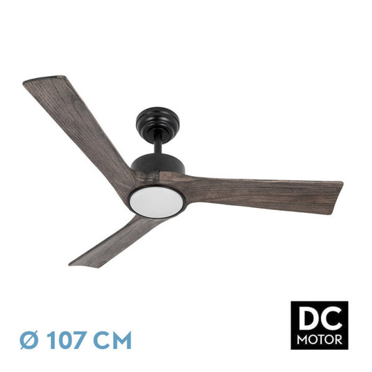 Ventilador de Techo con Luz LED Orinoco 107 cm Negro y Roble Fabrilamp - vista principal | Fabrilamp / Abrila
