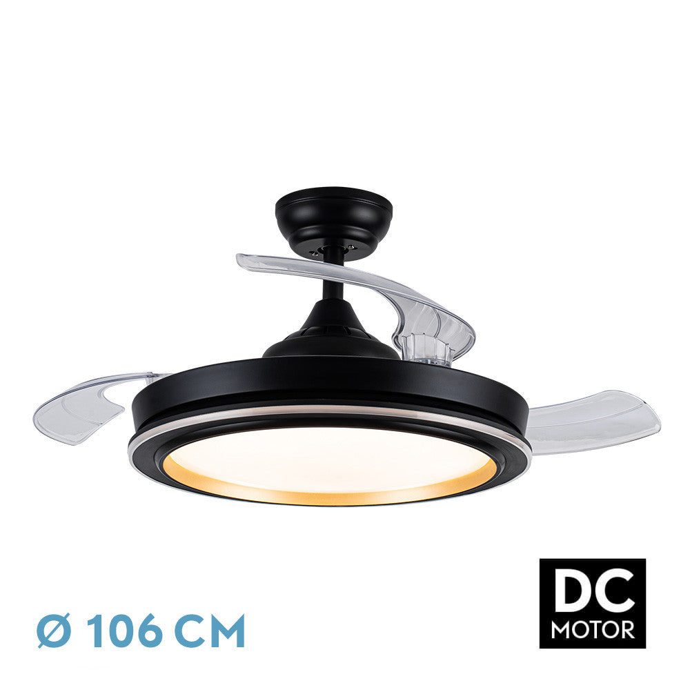 Picolo Ventilador de Techo DC Silencioso Negro y Oro Fabrilamp / Abrila