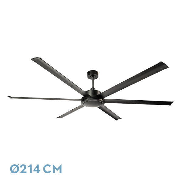 Ventilador de techo Sanson negro DC con mando a distancia y temporizador de Fabrilamp/Abrila.  Disponible en luzguru.com