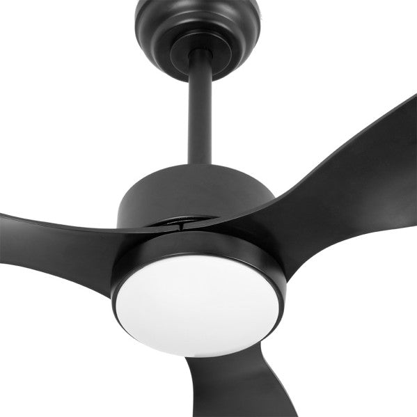 Ventilador de techo Serpa 24W negro, detalle del diseño y la tecnología LED integrada.