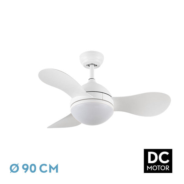 Ventilador DC Sólido 24W Blanco de Fabrilamp con control remoto, temporizador y memoria.  luzguru.com