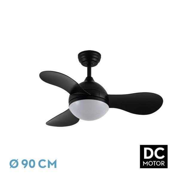 Ventilador de techo DC Sólido 24W negro de Fabrilamp con mando a distancia, temporizador y memoria.  luzguru.com