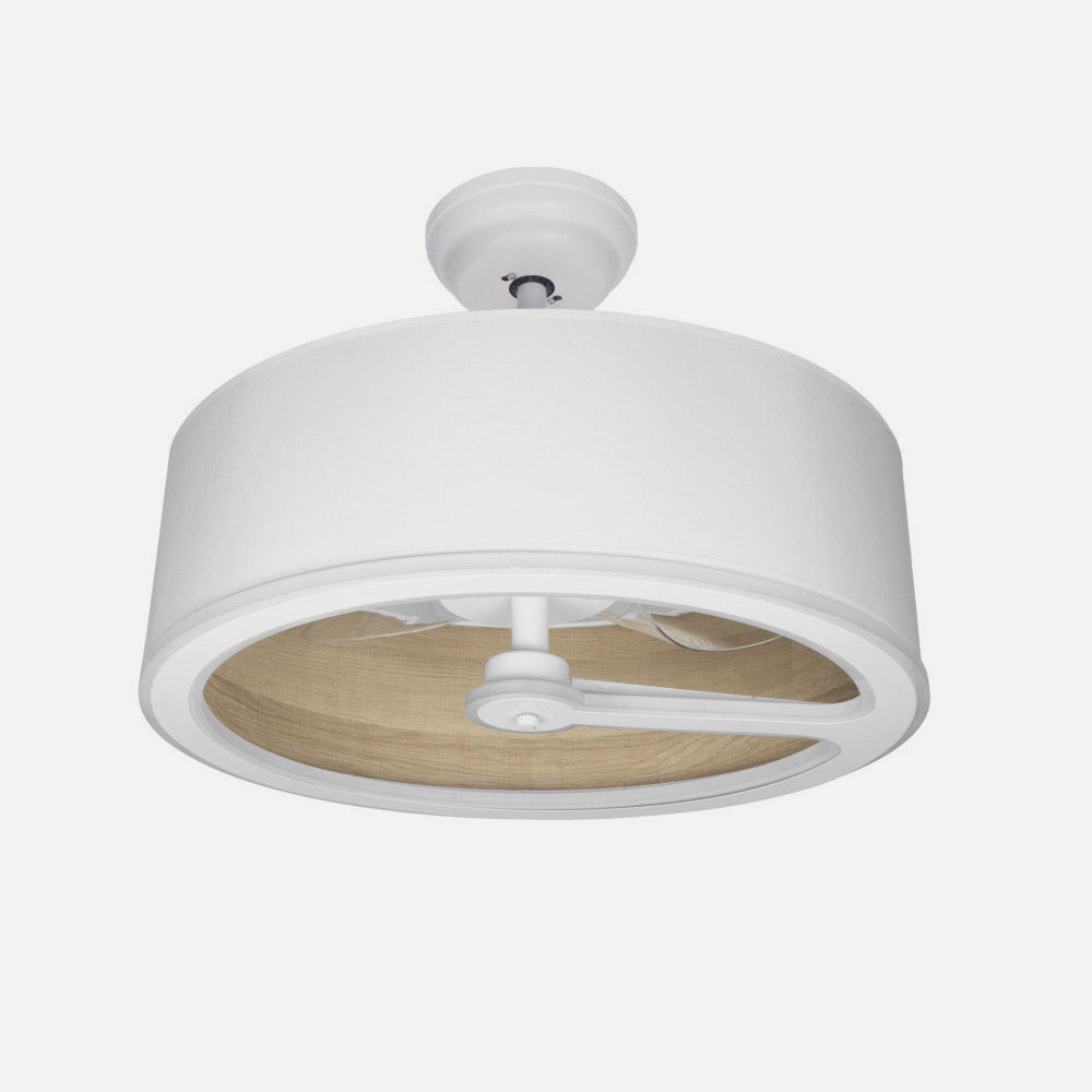 Elegante ventilador de techo blanco y madera clara ideal para salón