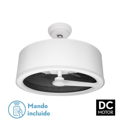 Ventilador de techo Tatiana DC de Fabrilamp, vista frontal, blanco y madera negra.