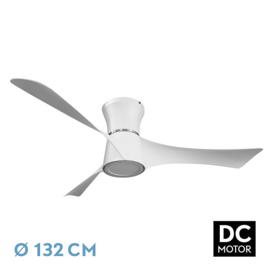 Ventilador de techo Tianas 18W blanco con tres aspas y luz LED regulable de Fabrilamp