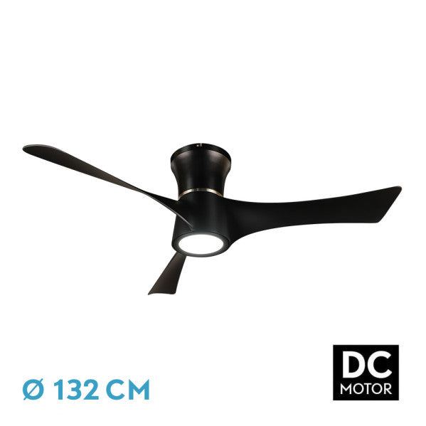 Ventilador de techo Tianas 132cm negro con aspas, luz LED regulable y mando a distancia. Fabrilamp en luzguru.com