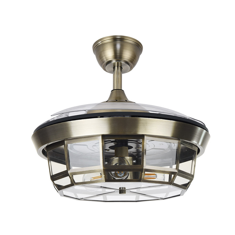 Ventilador fabricado en Metal color Cuero con aspas de Acrílico transparente