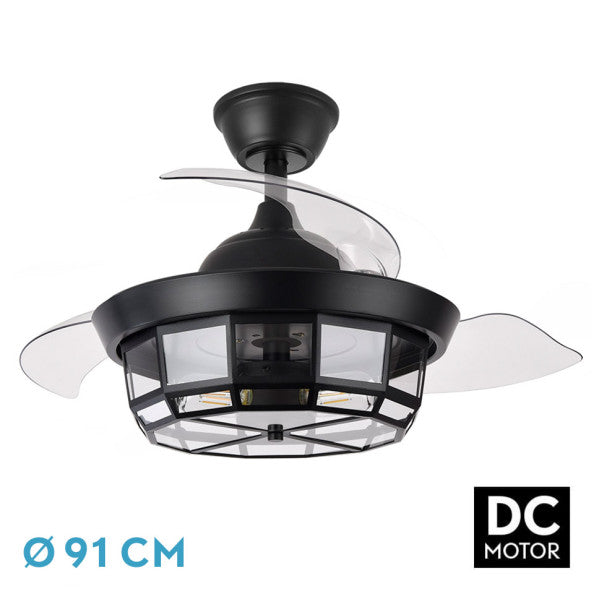 Ventilador de Techo Tornado Mini Negro 91 cm con Luz Fabrilamp - vista principal | Fabrilamp / Abrila