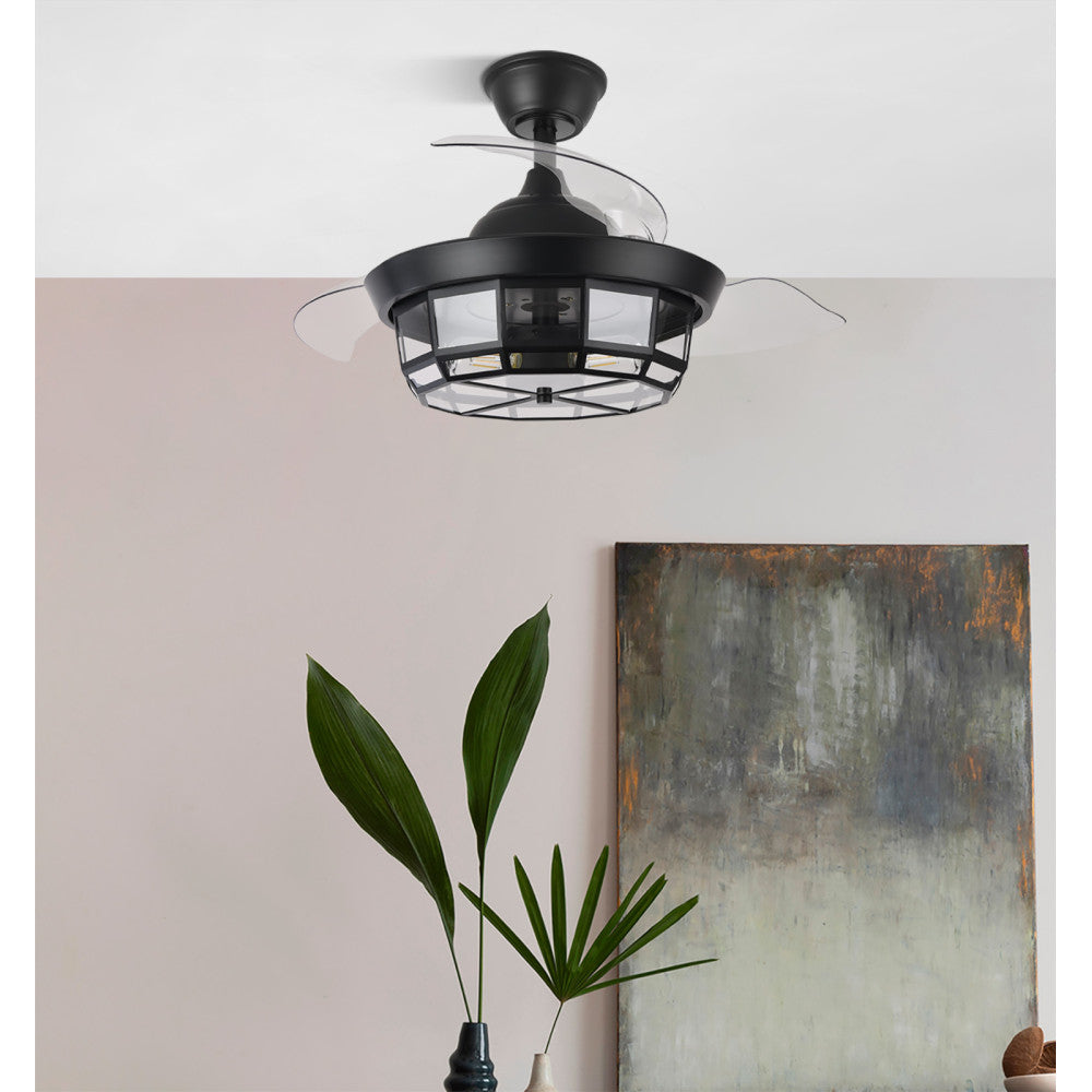 Elegante ventilador negro con luz ideal para el salón